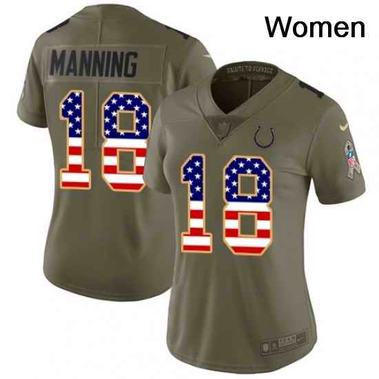 Womens Nike Indianapolis Colts 18 Peyton Manning Limited OliveUSA Flag 2017 Salute to Service NFL Jersey
